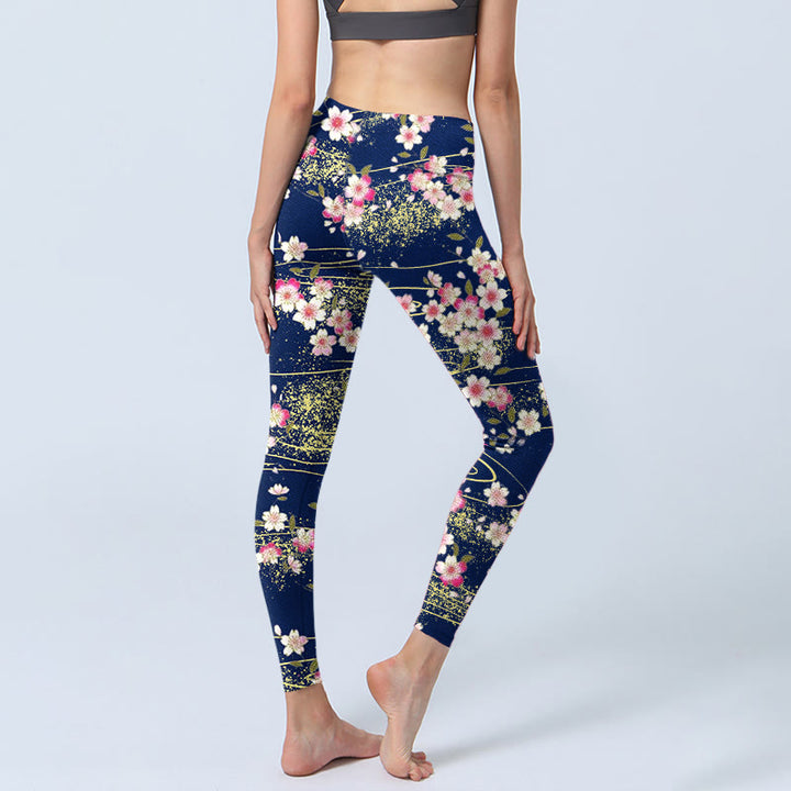 Buddha Stones Rosa Magenta Blumen Grüne Blätter Print Gym Leggings Damen Yoga Hose - image 5