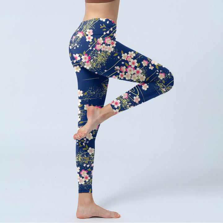 Buddha Stones Rosa Magenta Blumen Grüne Blätter Print Gym Leggings Damen Yoga Hose - image 3