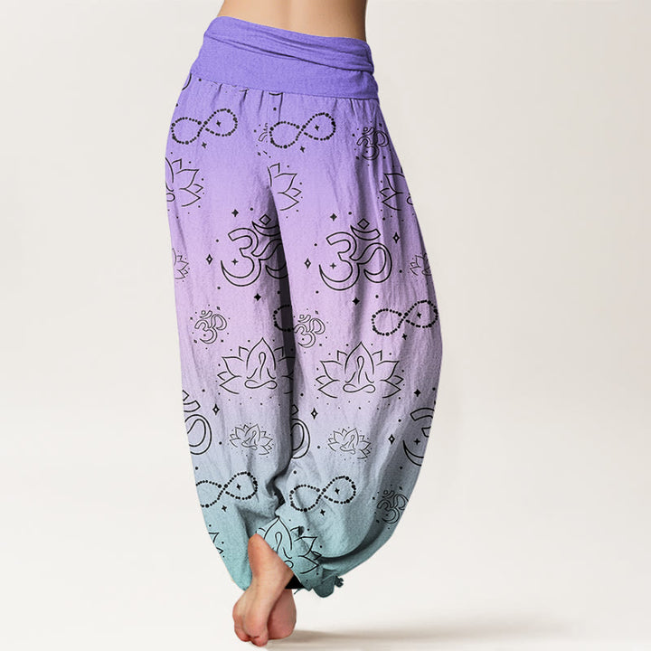 Buddha Stones, OM-Symbol, Lotus, meditierende Figur, Unendlichkeitsmuster, Haremshose für Damen mit elastischer Taille - image 2