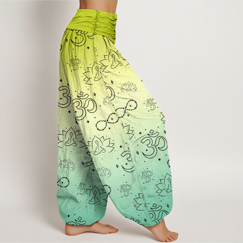 Buddha Stones, OM-Symbol, Lotus, meditierende Figur, Unendlichkeitsmuster, Haremshose für Damen mit elastischer Taille - image 7