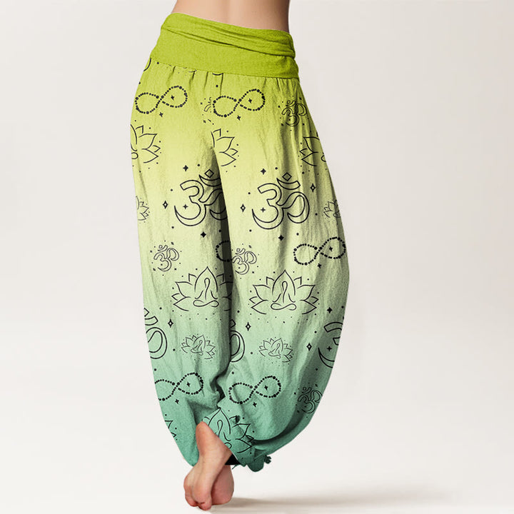 Buddha Stones, OM-Symbol, Lotus, meditierende Figur, Unendlichkeitsmuster, Haremshose für Damen mit elastischer Taille - image 6