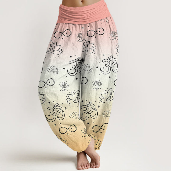 Buddha Stones, OM-Symbol, Lotus, meditierende Figur, Unendlichkeitsmuster, Haremshose für Damen mit elastischer Taille - Beige - US22， UK/AU26，EU54 (6XL) - image 8