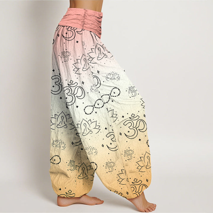 Buddha Stones, OM-Symbol, Lotus, meditierende Figur, Unendlichkeitsmuster, Haremshose für Damen mit elastischer Taille - image 10