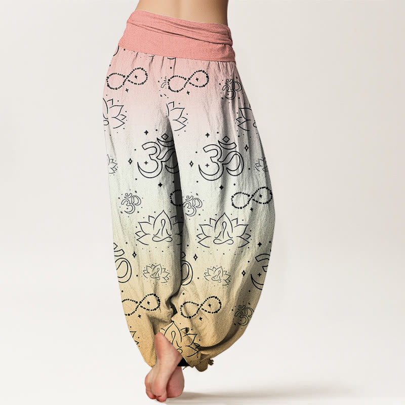 Buddha Stones, OM-Symbol, Lotus, meditierende Figur, Unendlichkeitsmuster, Haremshose für Damen mit elastischer Taille - image 9