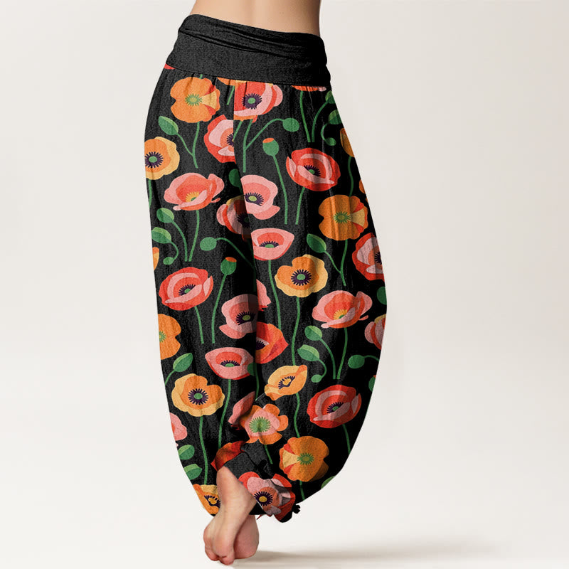 Buddha Stones Rot Orange Blumen Muster Damen Haremshose mit elastischer Taille - image 2