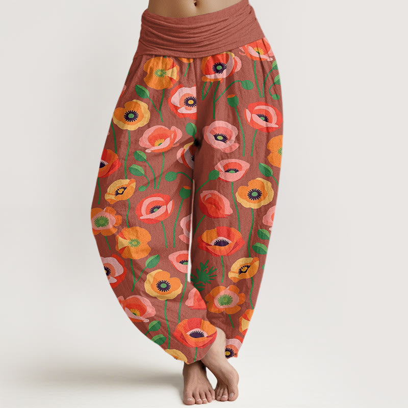Buddha Stones Rot Orange Blumen Muster Damen Haremshose mit elastischer Taille - Hellkoralle - US22， UK/AU26，EU54 (6XL) - image 5