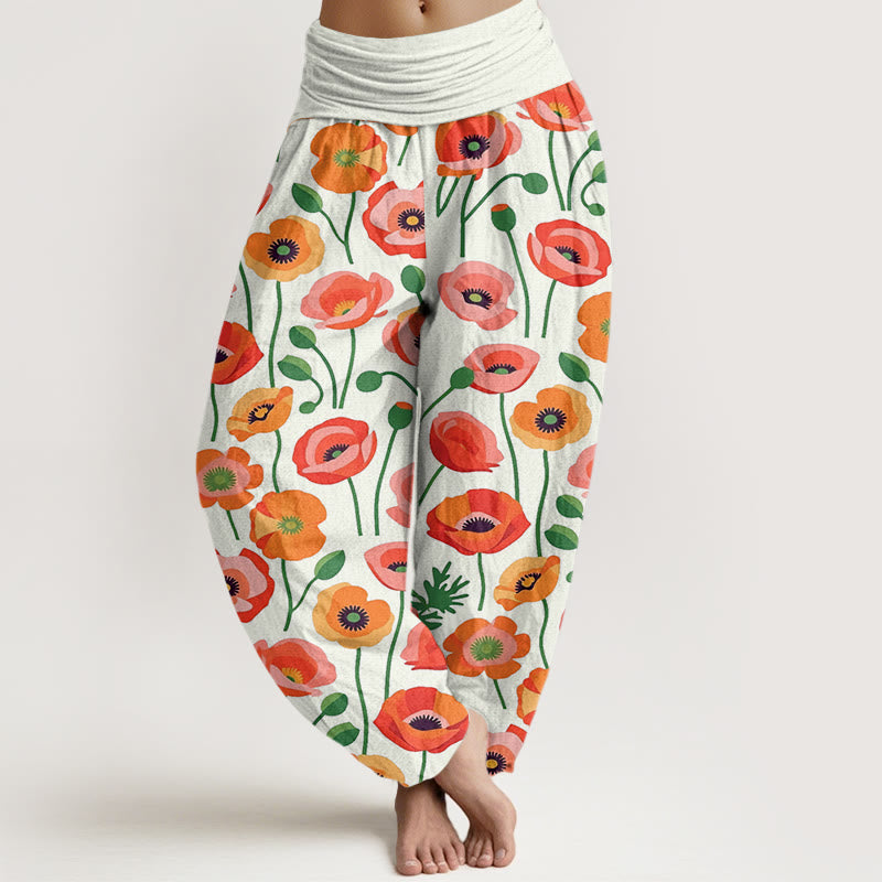 Buddha Stones Rot Orange Blumen Muster Damen Haremshose mit elastischer Taille - Beige - US22， UK/AU26，EU54 (6XL) - image 8