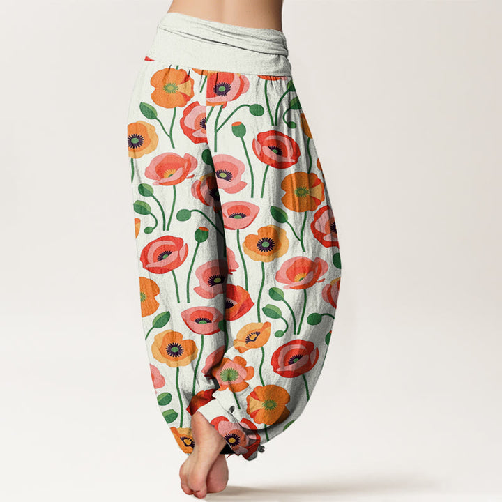 Buddha Stones Rot Orange Blumen Muster Damen Haremshose mit elastischer Taille - image 9