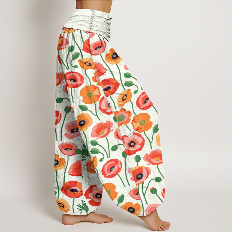 Buddha Stones Rot Orange Blumen Muster Damen Haremshose mit elastischer Taille - image 10