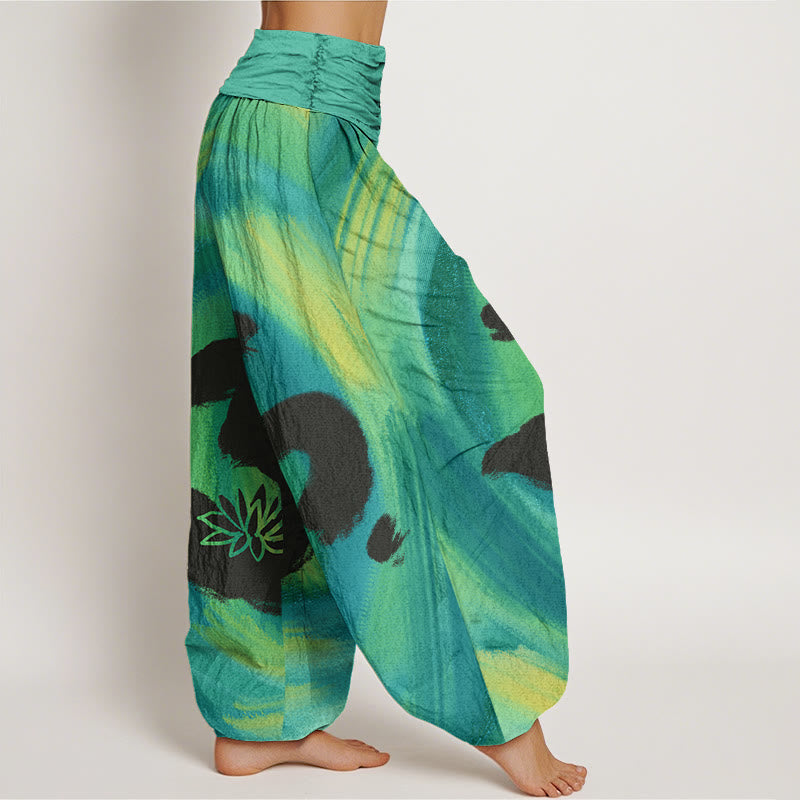 Buddha Stones OM Symbol Lotusblumenmuster Damen Haremshose mit elastischer Taille - image 3