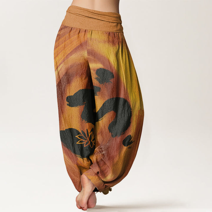 Baumwoll-Haremshose mit Buddha Stones , OM-Symbol und Lotusblumenmuster, elastischem Bund für Damen - image 5