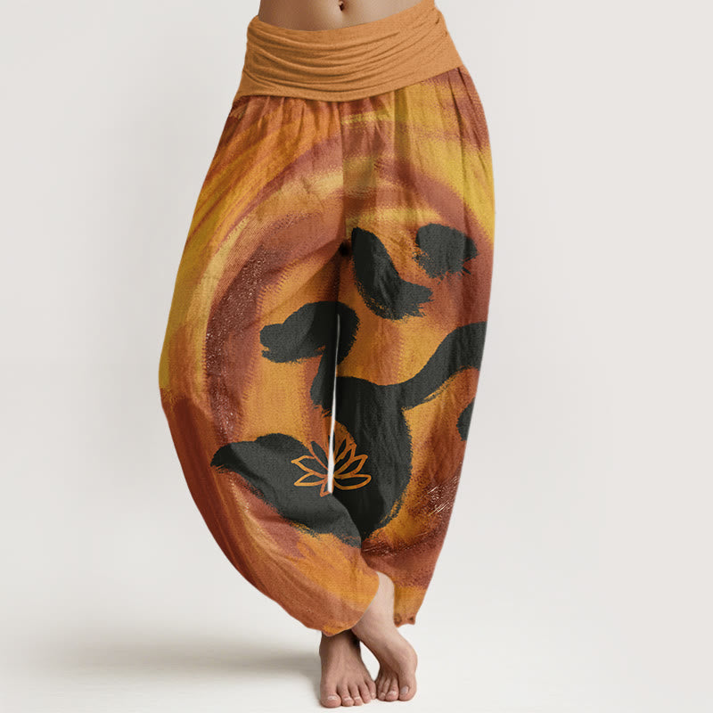 Baumwoll-Haremshose mit Buddha Stones , OM-Symbol und Lotusblumenmuster, elastischem Bund für Damen - Peru - US22, UK/AU26, EU54 (6XL) - image 4