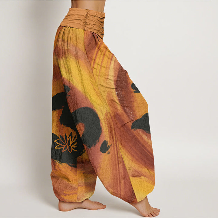 Baumwoll-Haremshose mit Buddha Stones , OM-Symbol und Lotusblumenmuster, elastischem Bund für Damen - image 6