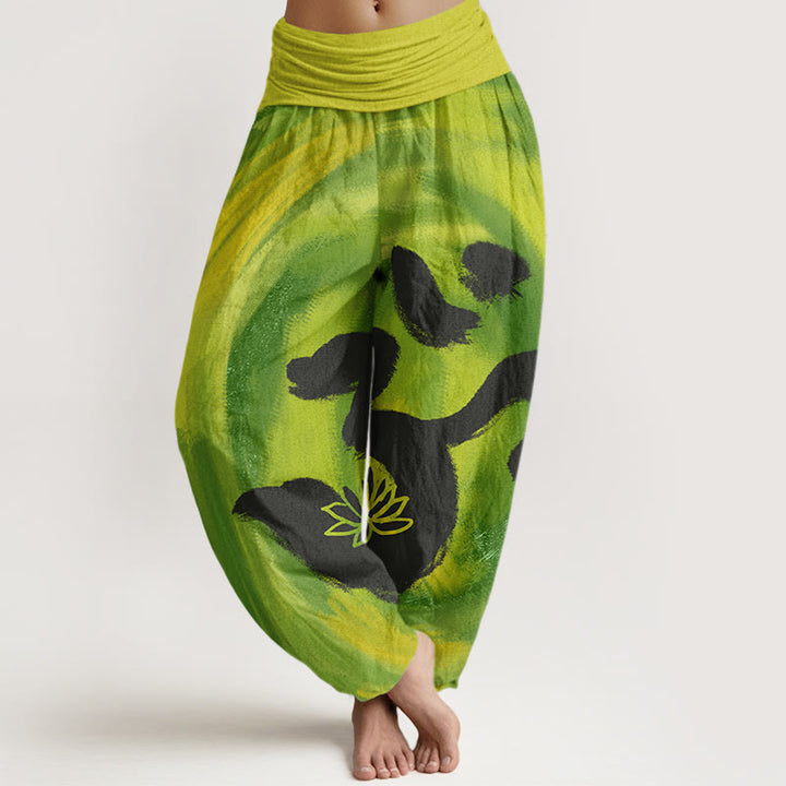 Buddha Stones OM Symbol Lotusblumenmuster Damen Haremshose mit elastischer Taille - GelbGrün - US22， UK/AU26，EU54 (6XL) - image 8