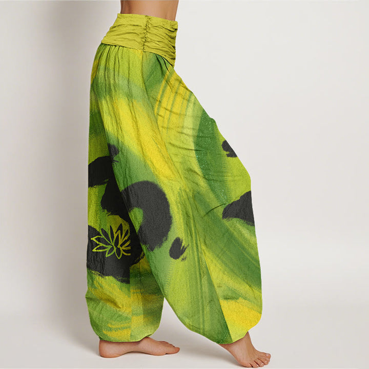 Buddha Stones OM Symbol Lotusblumenmuster Damen Haremshose mit elastischer Taille - image 10
