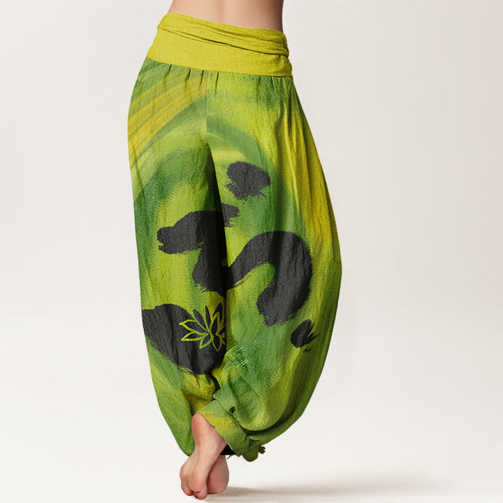 Baumwoll-Haremshose mit Buddha Stones , OM-Symbol und Lotusblumenmuster, elastischem Bund für Damen - image 8