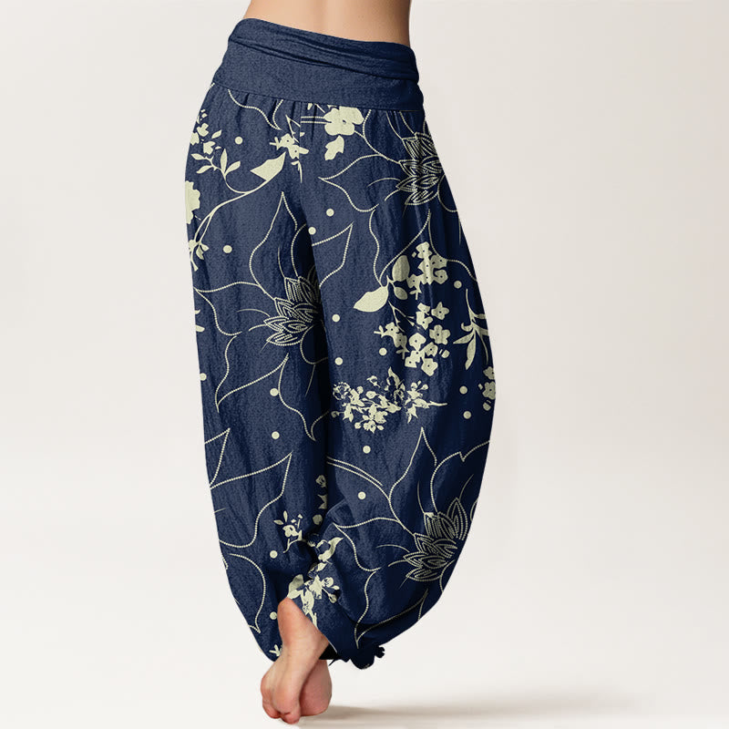 Buddha Stones Beige Große Blütenblätter Blumen Blüten Muster Damen Haremshose mit elastischer Taille - image 2