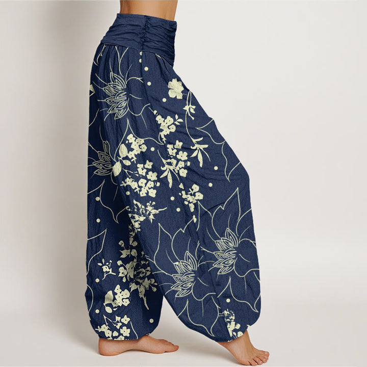 Buddha Stones Beige Große Blütenblätter Blumen Blüten Muster Damen Haremshose mit elastischer Taille - image 3