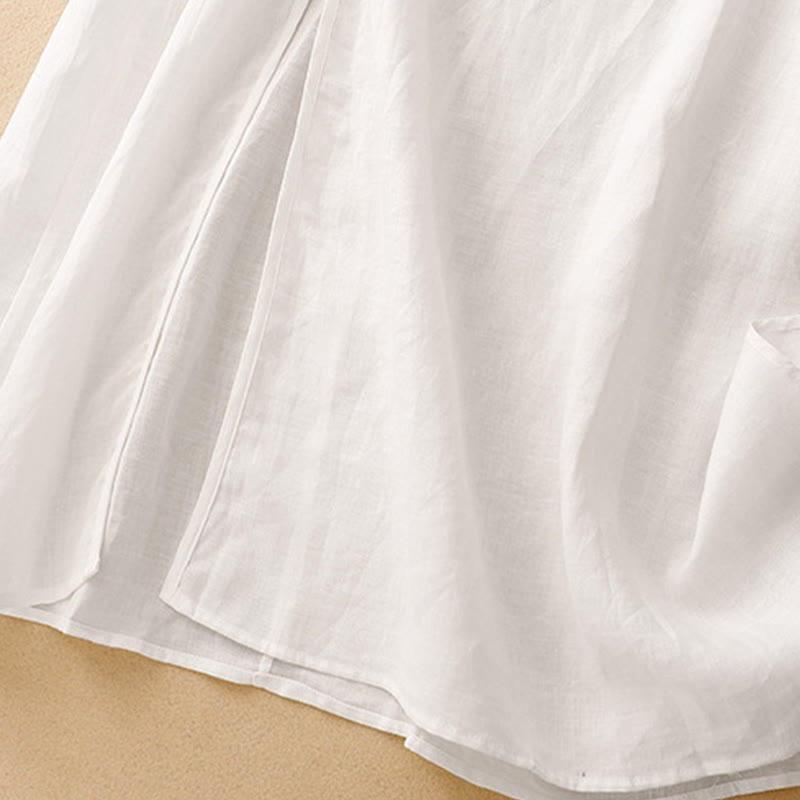 Buddha Stones Sommer-Midikleid für Damen mit V-Ausschnitt, Froschknopfleiste und kurzen Ärmeln - image 12