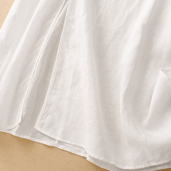 Buddha Stones Sommer-Midikleid für Damen mit V-Ausschnitt, Froschknopfleiste und kurzen Ärmeln - image 12