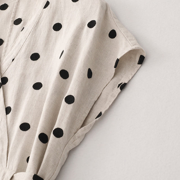 Buddha Stones Polka Dot V-Ausschnitt Schnürkleid für Damen, Midikleid mit Taschen - image 11