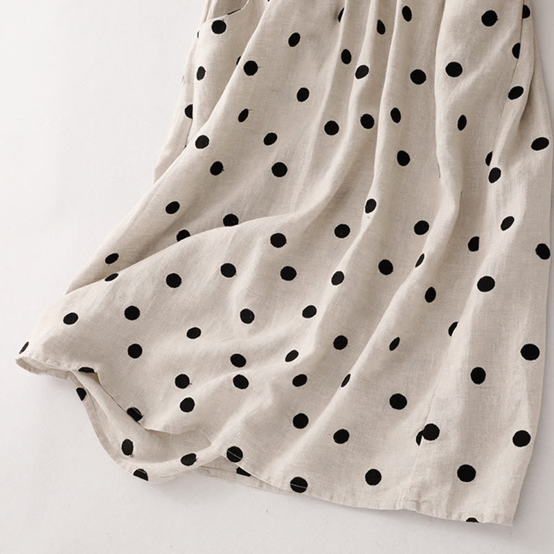 Buddha Stones Polka Dot V-Ausschnitt Schnürkleid für Damen, Midikleid mit Taschen - image 14