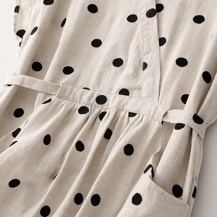 Buddha Stones Polka Dot V-Ausschnitt Schnürkleid für Damen, Midikleid mit Taschen - image 12