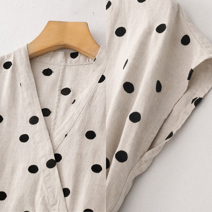 Buddha Stones Polka Dot V-Ausschnitt Schnürkleid für Damen, Midikleid mit Taschen - image 16