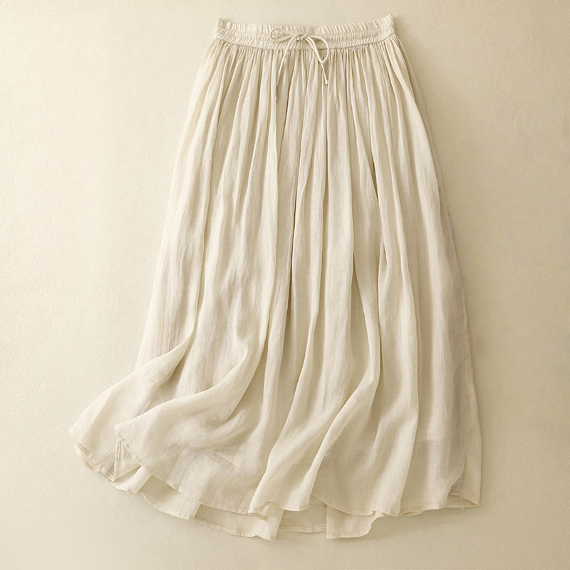 Buddha Stones Sommer Einfarbig Elastische Taille Kordelzug Damenrock - Beige - US 8-10, UK/AU 12-14, EU 40-42 (2XL) - image 20
