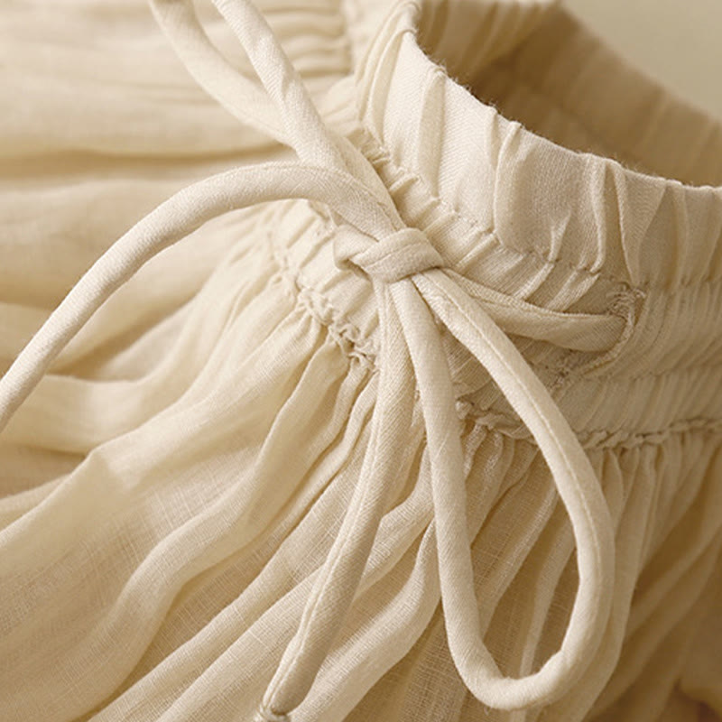 Buddha Stones Sommer Einfarbig Elastische Taille Kordelzug Damenrock - image 23