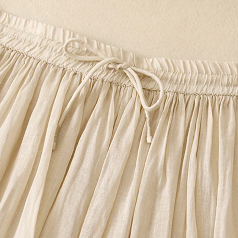 Buddha Stones Sommer Einfarbig Elastische Taille Kordelzug Damenrock - image 22