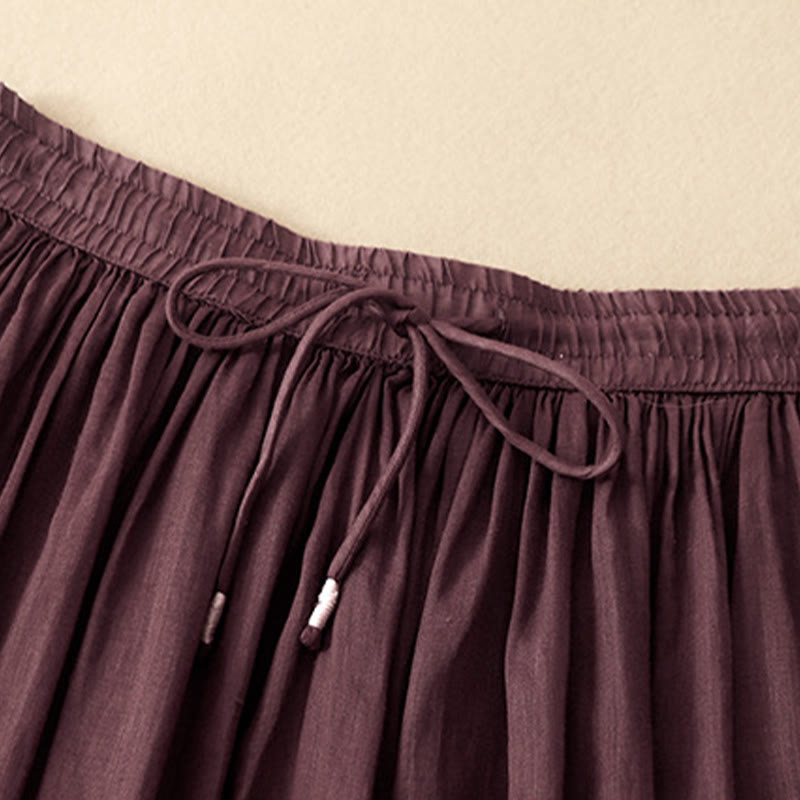 Buddha Stones Sommer Einfarbig Elastische Taille Kordelzug Damenrock - image 17