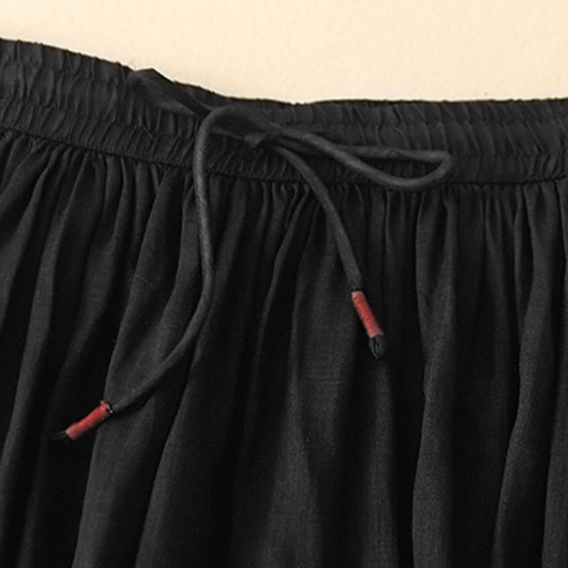 Buddha Stones Sommer Einfarbig Elastische Taille Kordelzug Damenrock - image 13