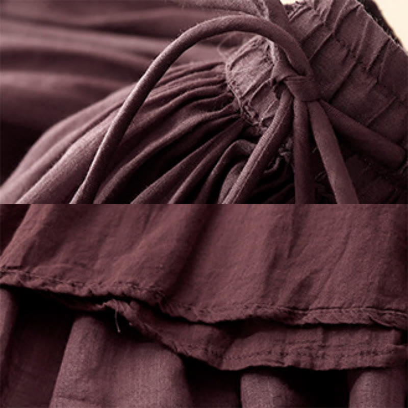 Buddha Stones Sommer Einfarbig Elastische Taille Kordelzug Damenrock - image 19