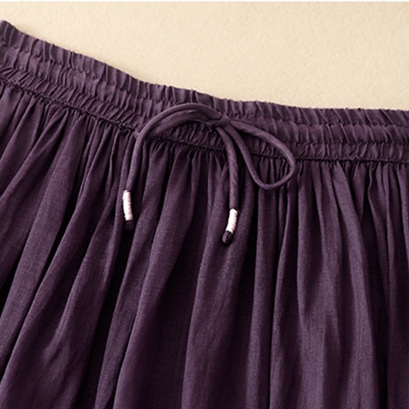 Buddha Stones Sommer Einfarbig Elastische Taille Kordelzug Damenrock - image 10