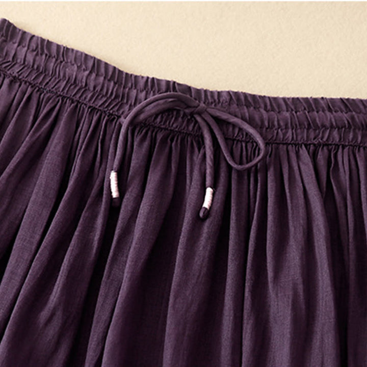 Buddha Stones Sommer Einfarbig Elastische Taille Kordelzug Damenrock - image 10