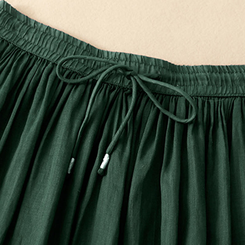 Buddha Stones Sommer Einfarbig Elastische Taille Kordelzug Damenrock - image 6