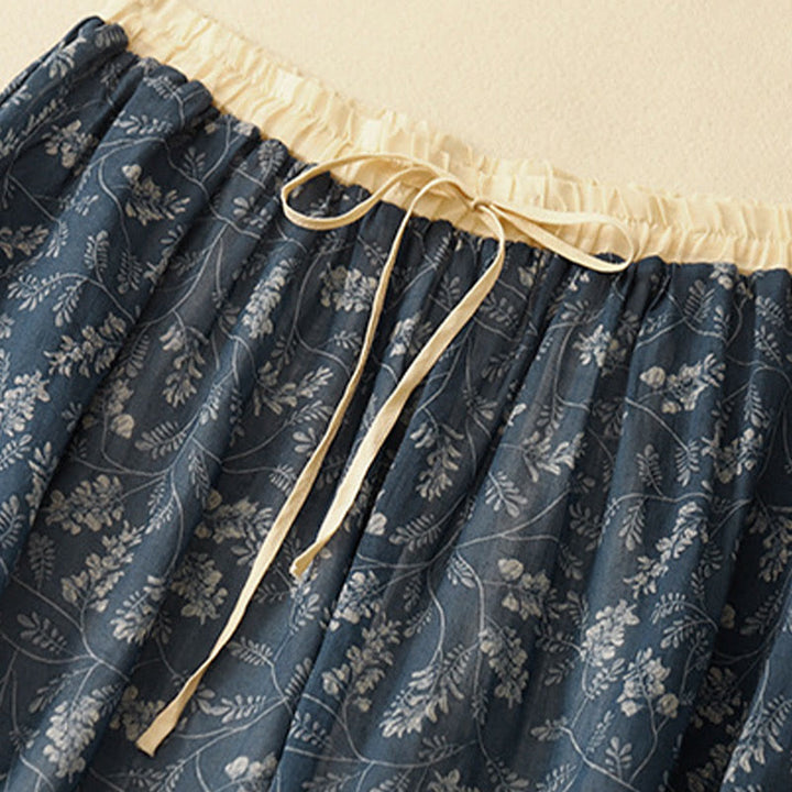 Buddha Stones Damenrock aus Baumwolle und Leinen mit Blumenmuster, A-Linie, elastischer Bund und Taschen - image 12