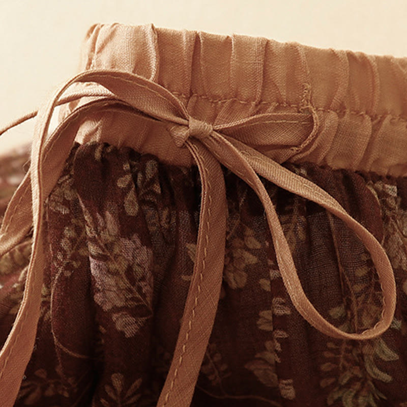 Buddha Stones Damenrock aus Baumwolle und Leinen mit Blumenmuster, A-Linie, elastischer Bund und Taschen - image 5