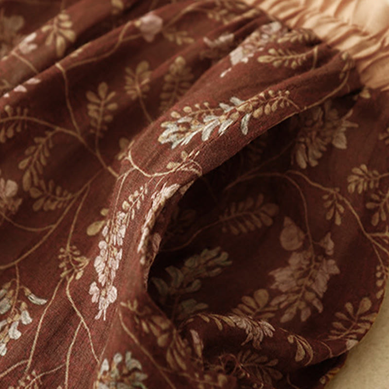 Buddha Stones Damenrock aus Baumwolle und Leinen mit Blumenmuster, A-Linie, elastischer Bund und Taschen - image 4