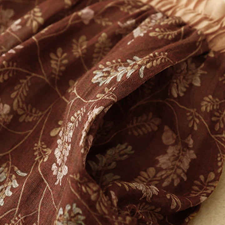 Buddha Stones Damenrock aus Baumwolle und Leinen mit Blumenmuster, A-Linie, elastischer Bund und Taschen - image 4