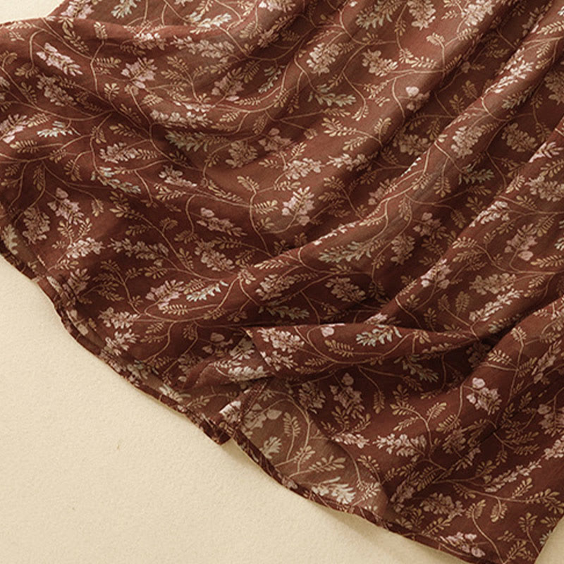 Buddha Stones Damenrock aus Baumwolle und Leinen mit Blumenmuster, A-Linie, elastischer Bund und Taschen - image 9