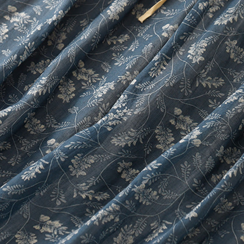 Buddha Stones Damenrock aus Baumwolle und Leinen mit Blumenmuster, A-Linie, elastischer Bund und Taschen - image 14