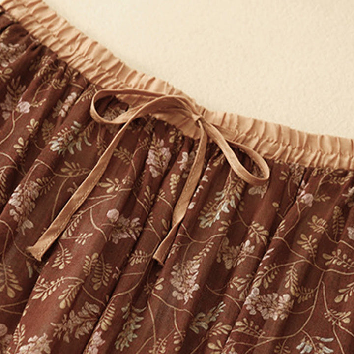 Buddha Stones Damenrock aus Baumwolle und Leinen mit Blumenmuster, A-Linie, elastischer Bund und Taschen - image 3