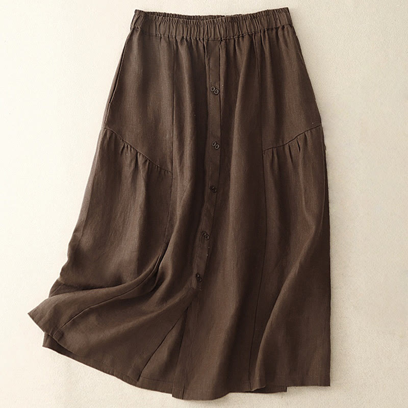 Buddha Stones A-Linien-Rock aus Baumwolle mit Knöpfen, Schlitz-Design, elastischer Bund und Taschen - Sienna - US12, UK/AU16, EU44 (2XL) - image 0