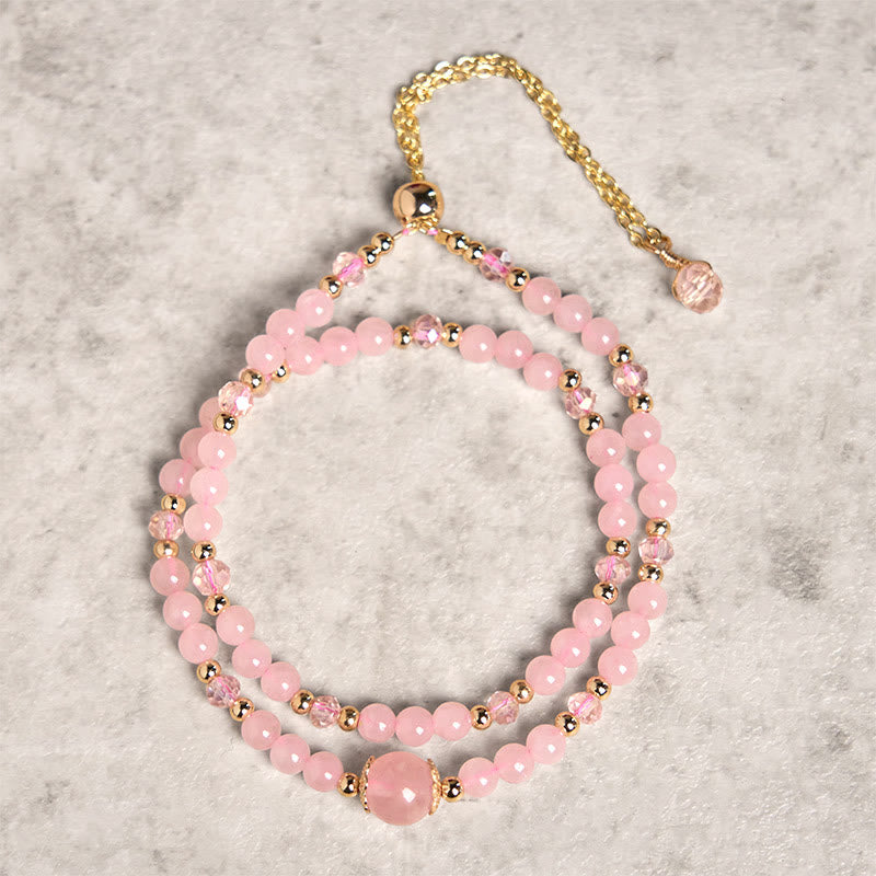 Buddha Stones Armband aus natürlichem Citrin und rosa Kristallperlen, für Freude und Kreativität, doppellagig