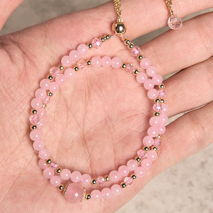Buddha Stones Armband aus natürlichem Citrin und rosa Kristallperlen, für Freude und Kreativität, doppellagig
