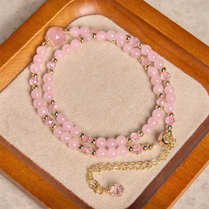 Buddha Stones Armband aus natürlichem Citrin und rosa Kristallperlen, für Freude und Kreativität, doppellagig