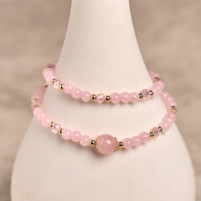 Buddha Stones Armband aus natürlichem Citrin und rosa Kristallperlen, für Freude und Kreativität, doppellagig