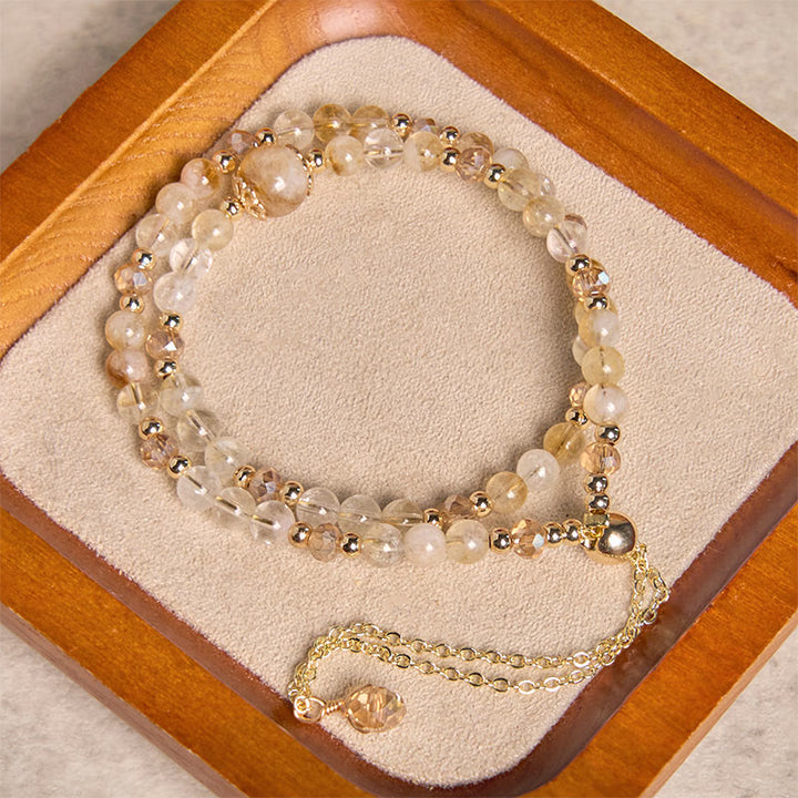 Buddha Stones Armband aus natürlichem Citrin und rosa Kristallperlen, für Freude und Kreativität, doppellagig